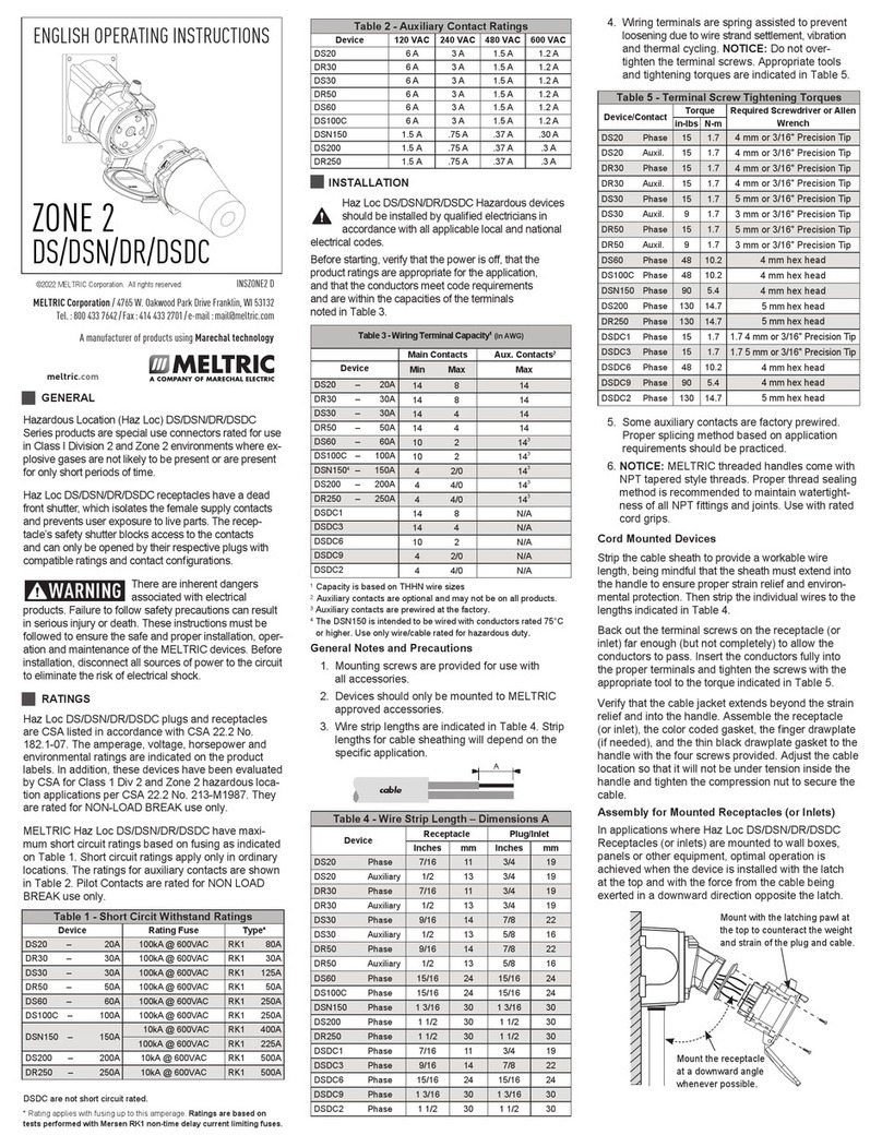 Meltric DS operating instructions
