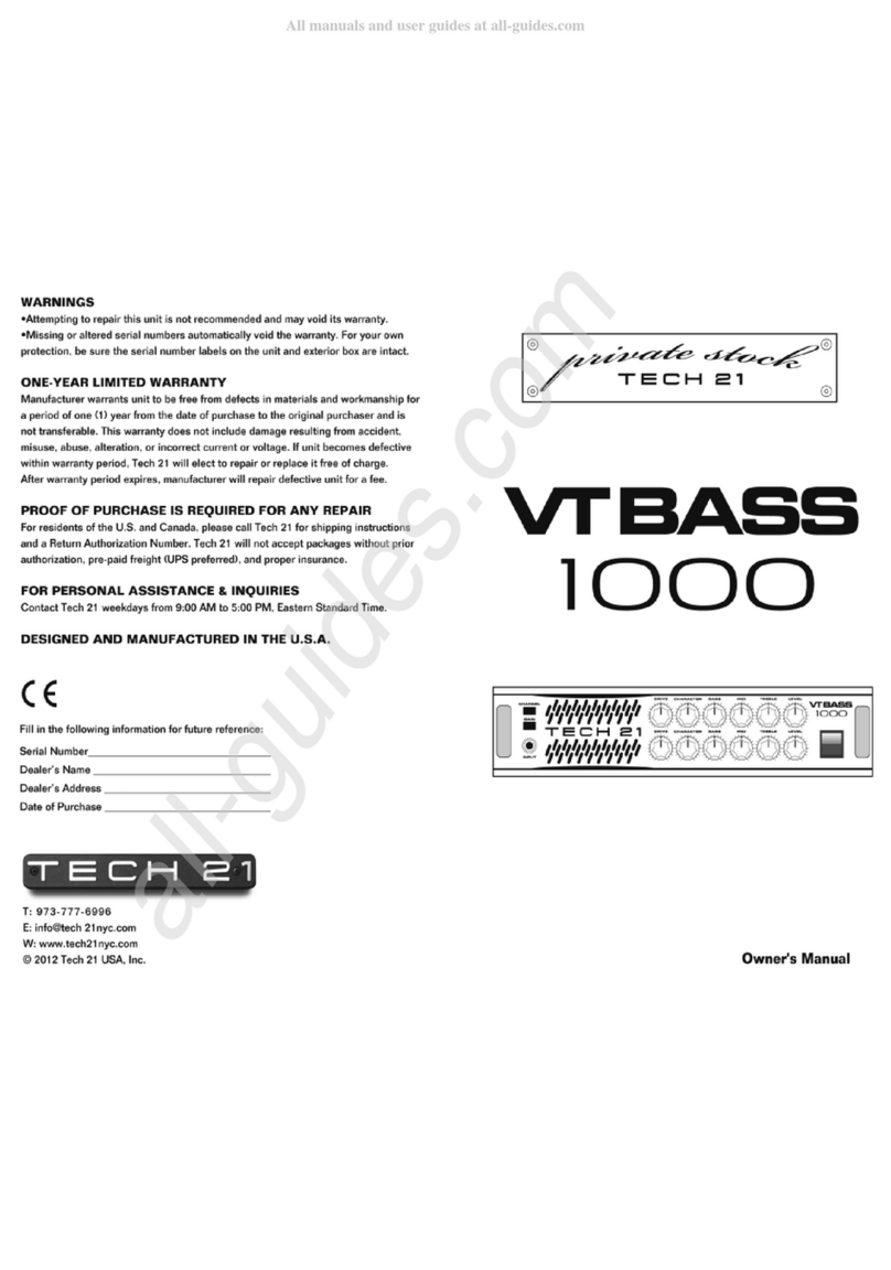 tech21 VT Bass 1000 owner's manual