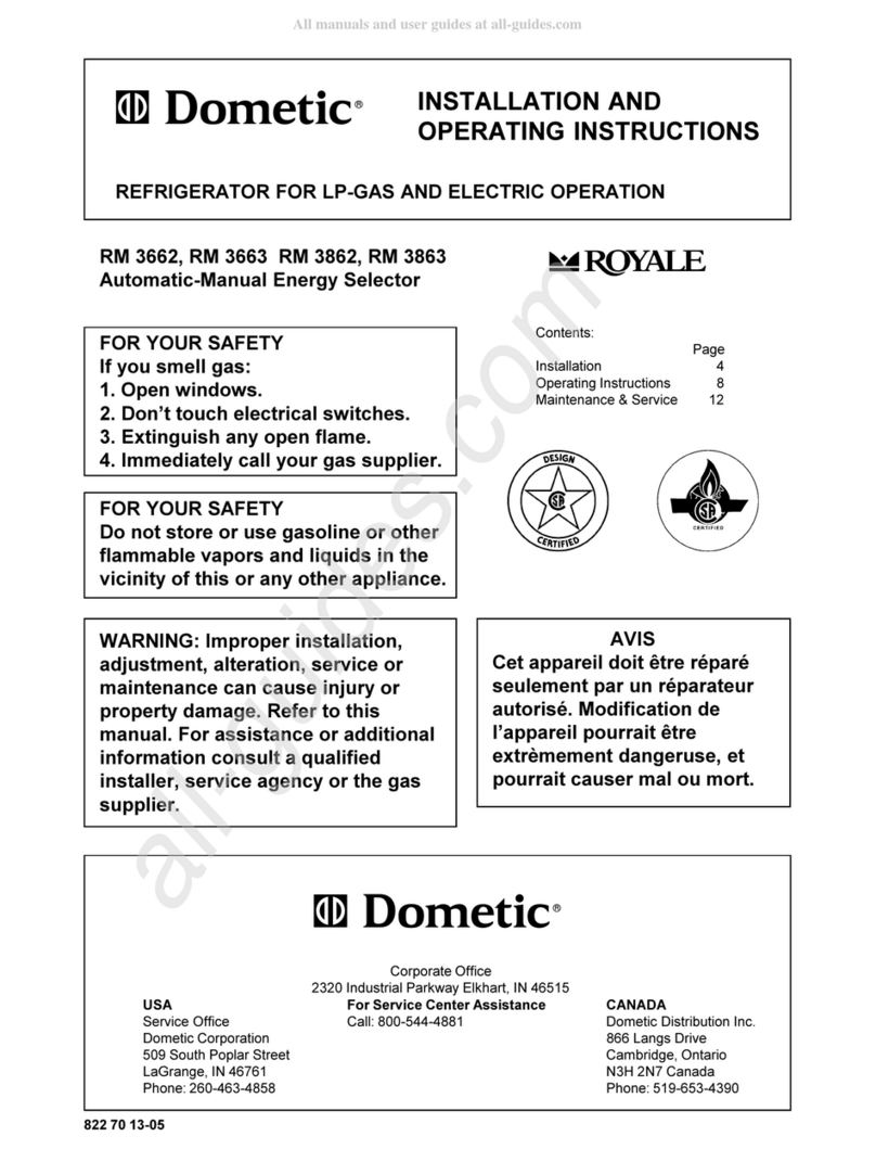 Dometic RM3663 Installation and operating instructions