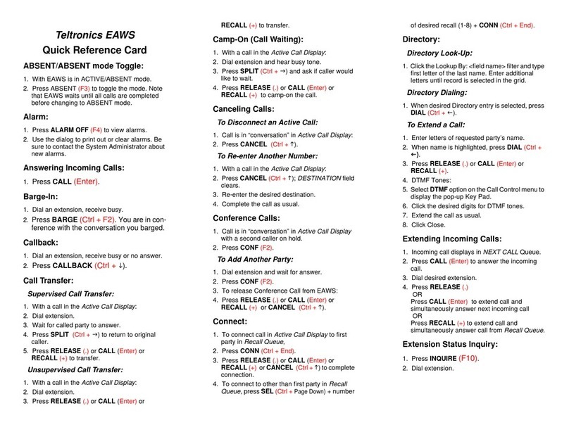 Teltronics EAWS Quick reference card
