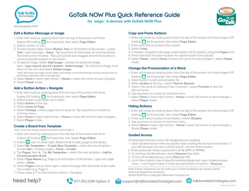 Talk To Me Technologies GoTalk NOW Plus wego A Series User manual