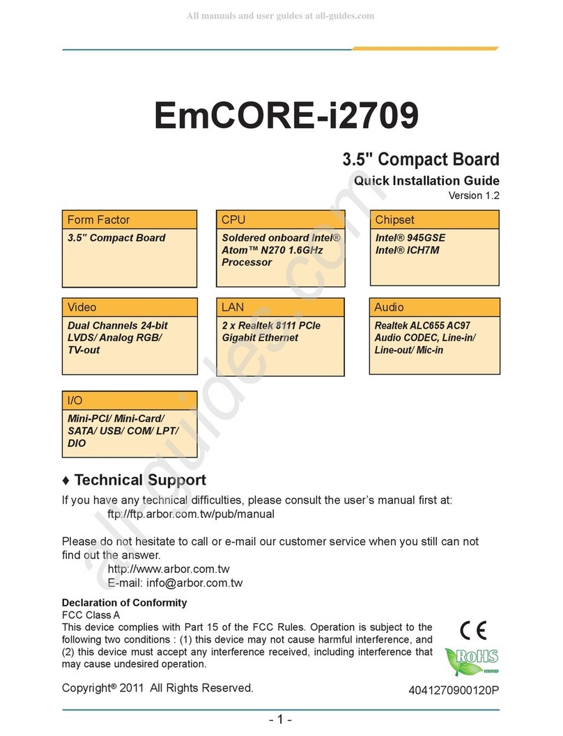 Arbor Technology EmCORE-i2709 Quick installation guide