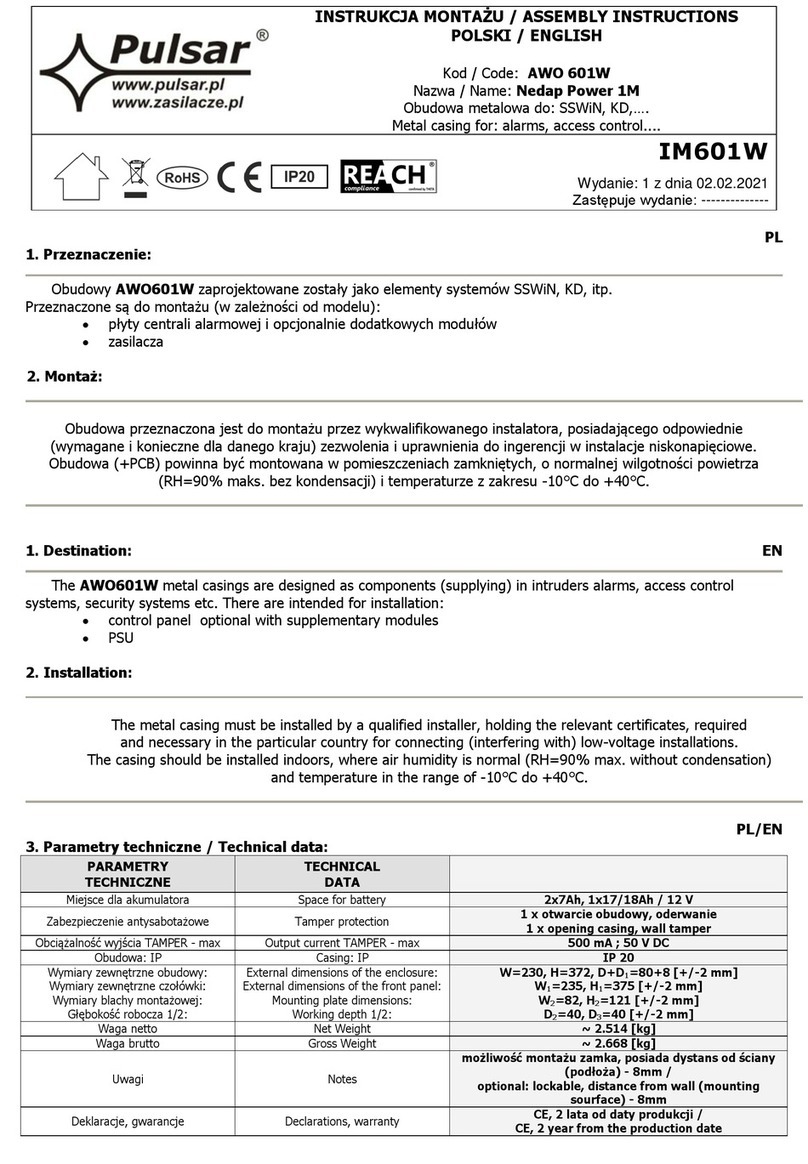 Pulsar AWO 601W Assembly instructions