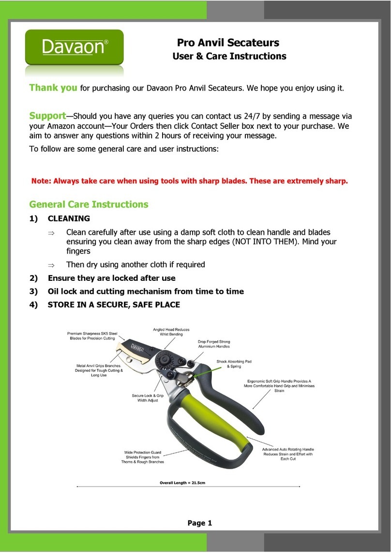 Davaon Pro Anvil Secateurs USER and CARE INSTRUCTIONS