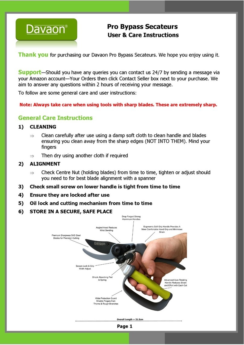 Davaon Pro Bypass Secateurs USER and CARE INSTRUCTIONS