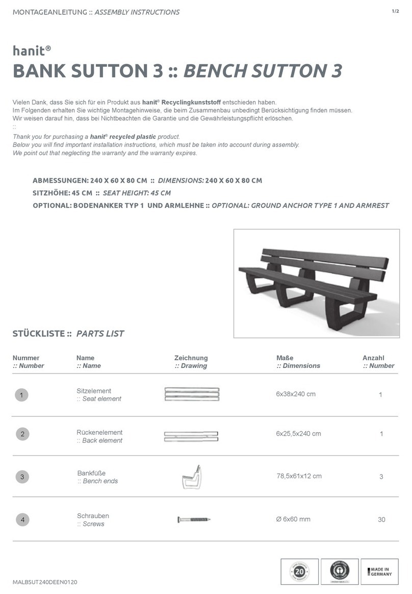 hanit BENCH SUTTON 3 Assembly instructions