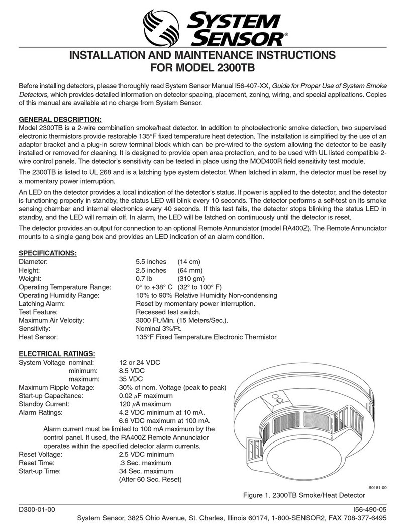 System Sensor 2300TB Installation and maintenance instructions