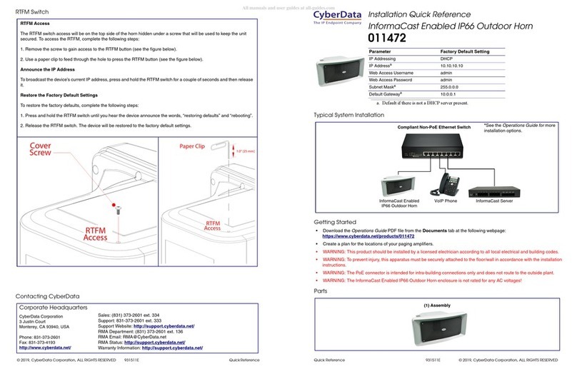 CyberData 011472 Installation quick reference CyberData 011472 Installation quick reference