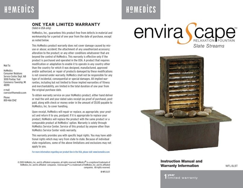 HoMedics EnviraScape Slate Streams WFL-SLST Instruction manual and  warranty information