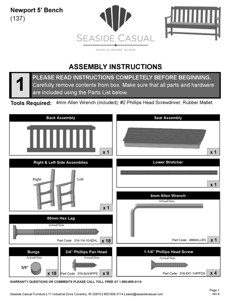 Seaside Casual Newport 5' Bench Assembly instructions Seaside Casual Newport 5' Bench Assembly instructions