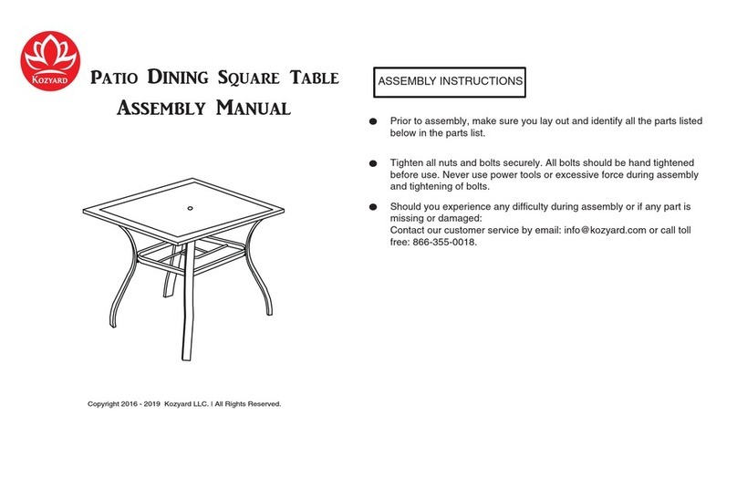 Kozyard Patio Dining Square Table User manual Kozyard Patio Dining Square Table User manual