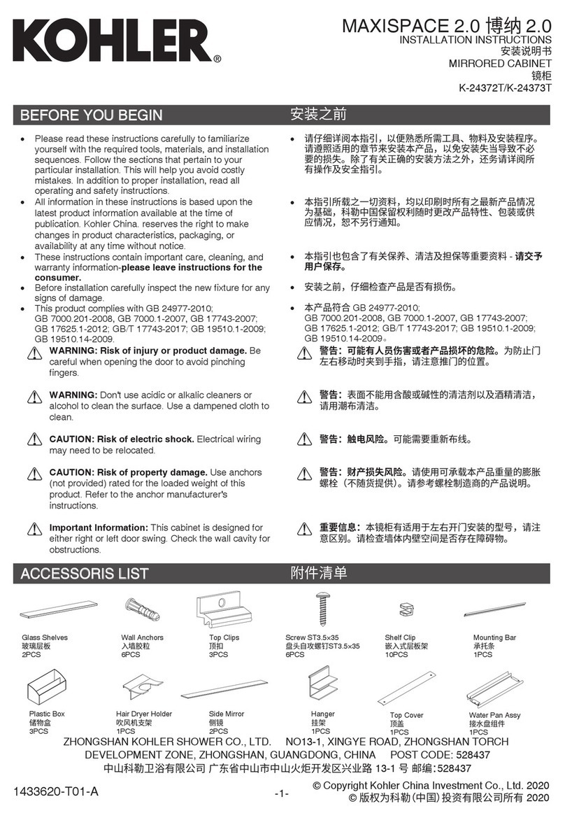 Kohler MAXISPACE 2.0 installation instructions Kohler MAXISPACE 2.0 installation instructions
