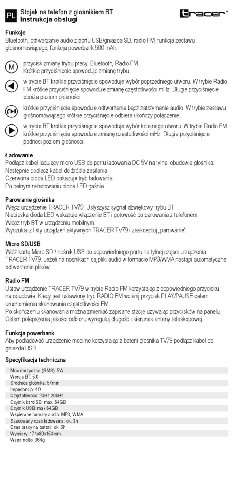 Tracer TV79 instruction manual