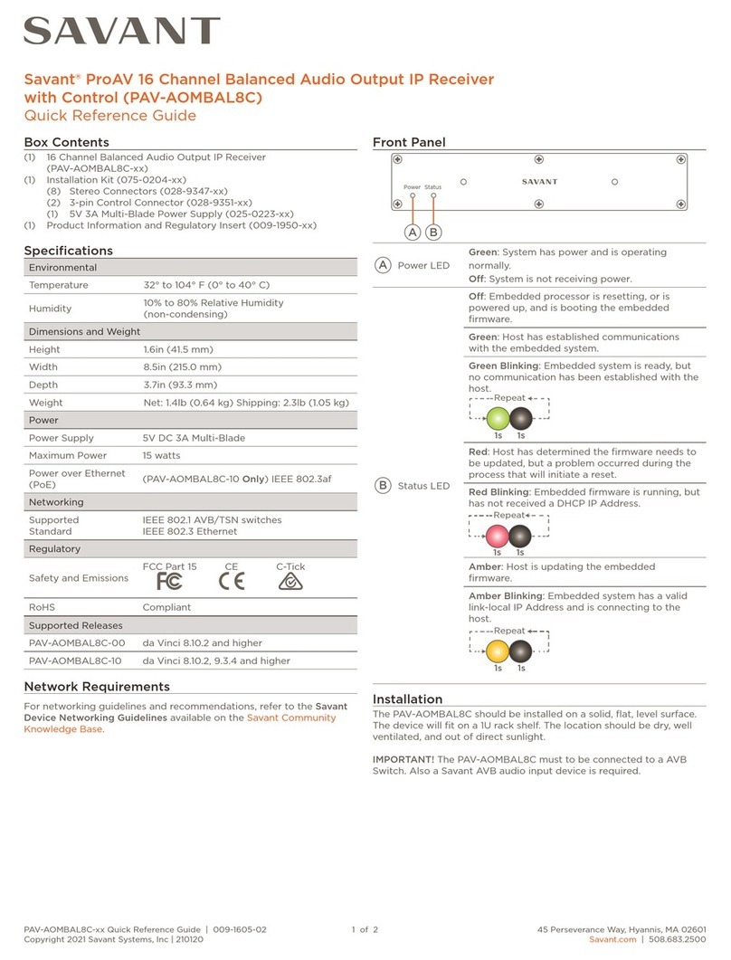 Savant PAV-AOMBAL8C Quick reference guide