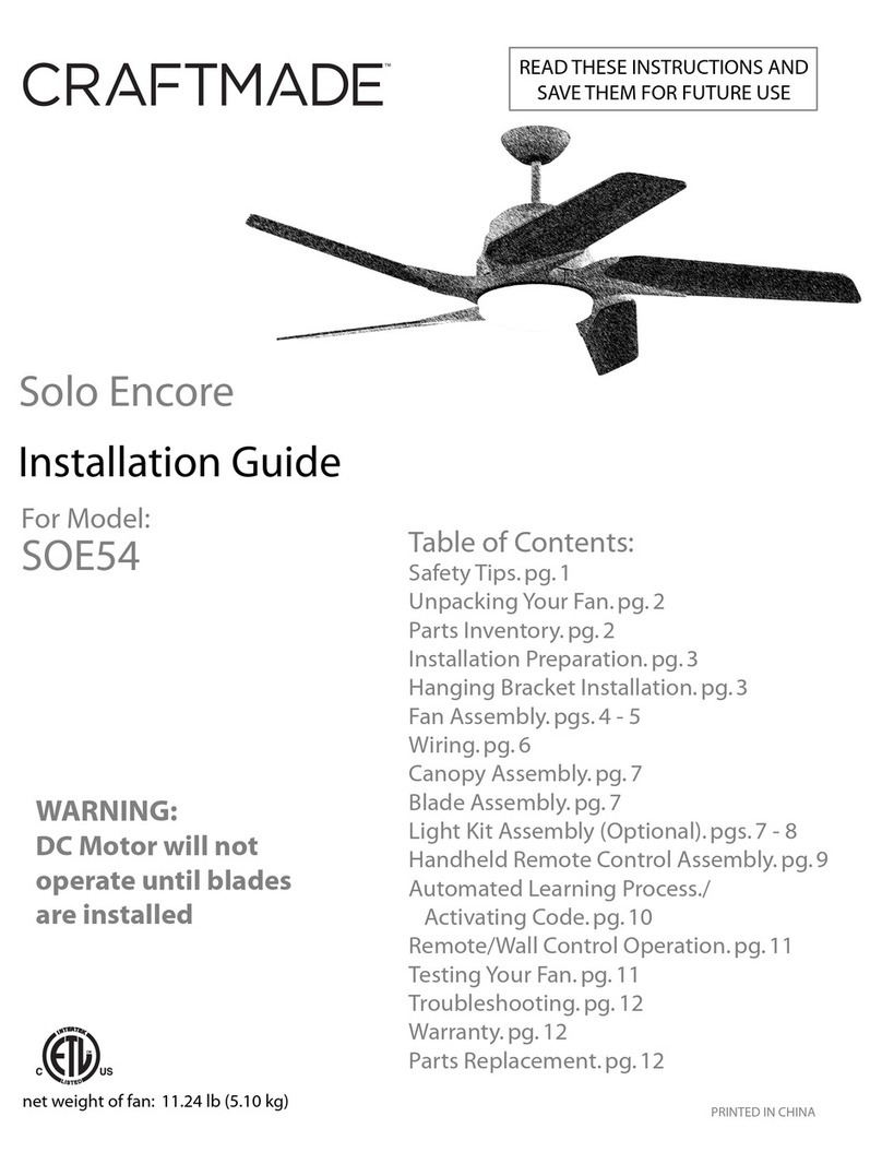 Craftmade Solo Encore SOE54 User manual