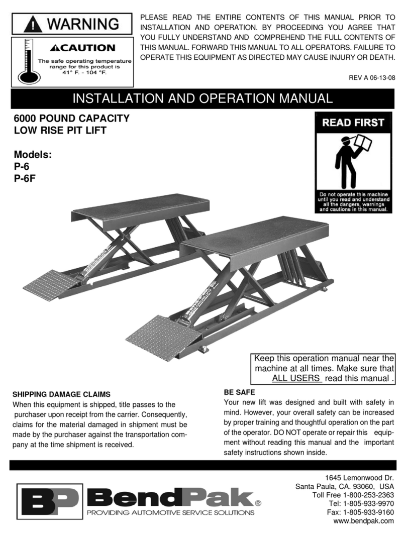 Ranger Products BendPak P-6 Installation and operation manual
