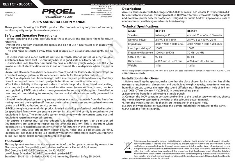 PROEL XE51CT Operating manual