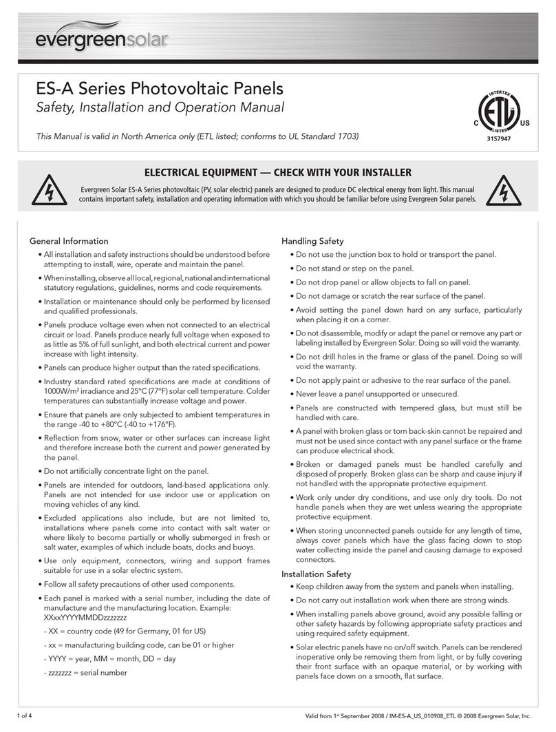 evergreensolar ES-A Series Safety, installation, and operation manual