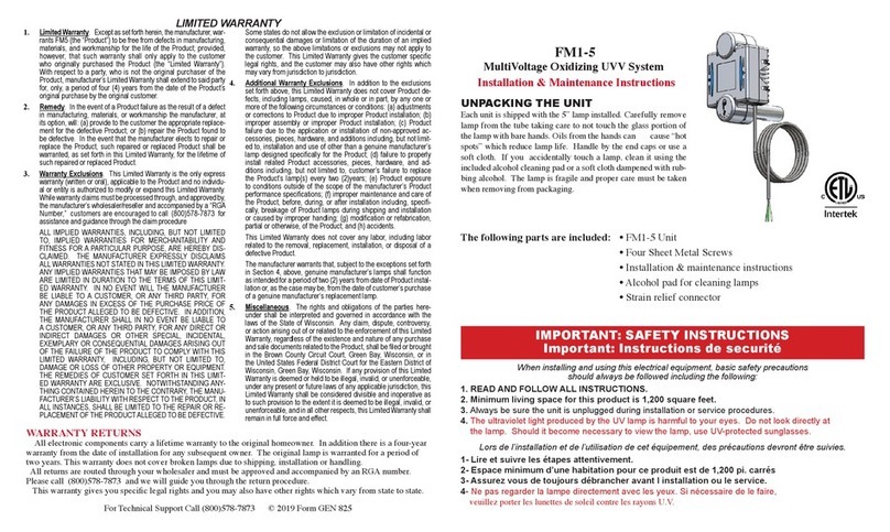 Form FM1-5 Installation and operating instructions