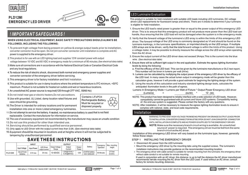 Hubbell DualLite PLD12MI installation instructions