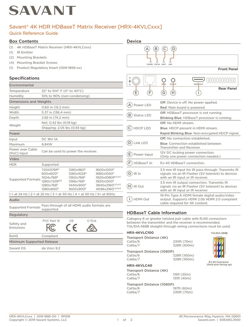 Savant HRX-4KVLC Series Quick reference guide