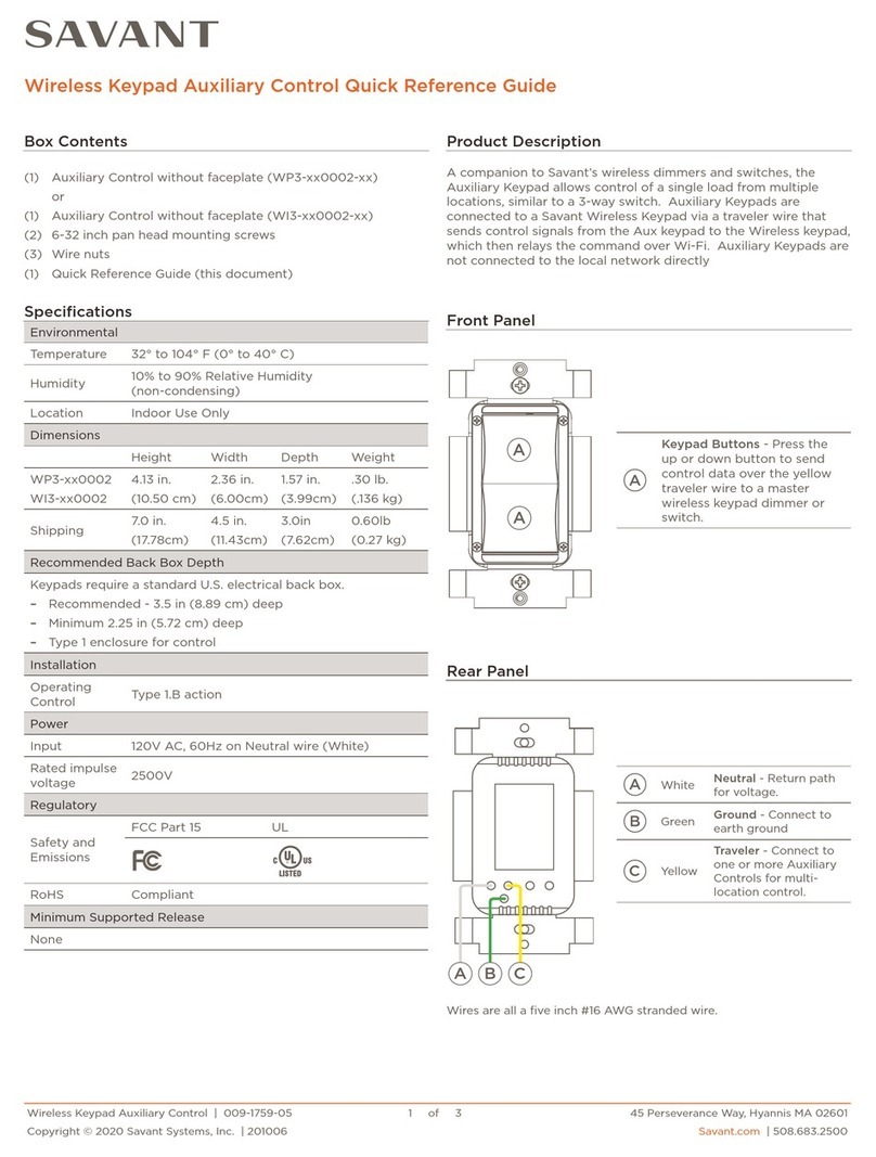 Savant WP3 0002 Series Quick reference guide