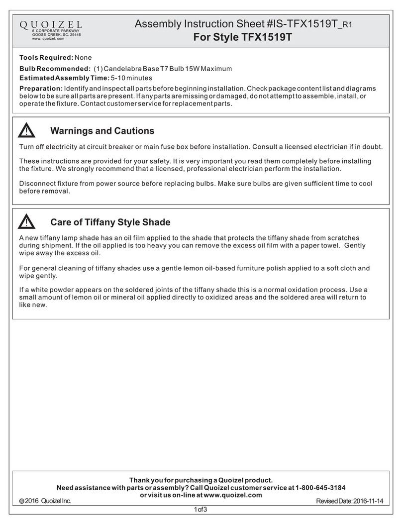 Quoizel TFX1519T Assembly instruction sheet