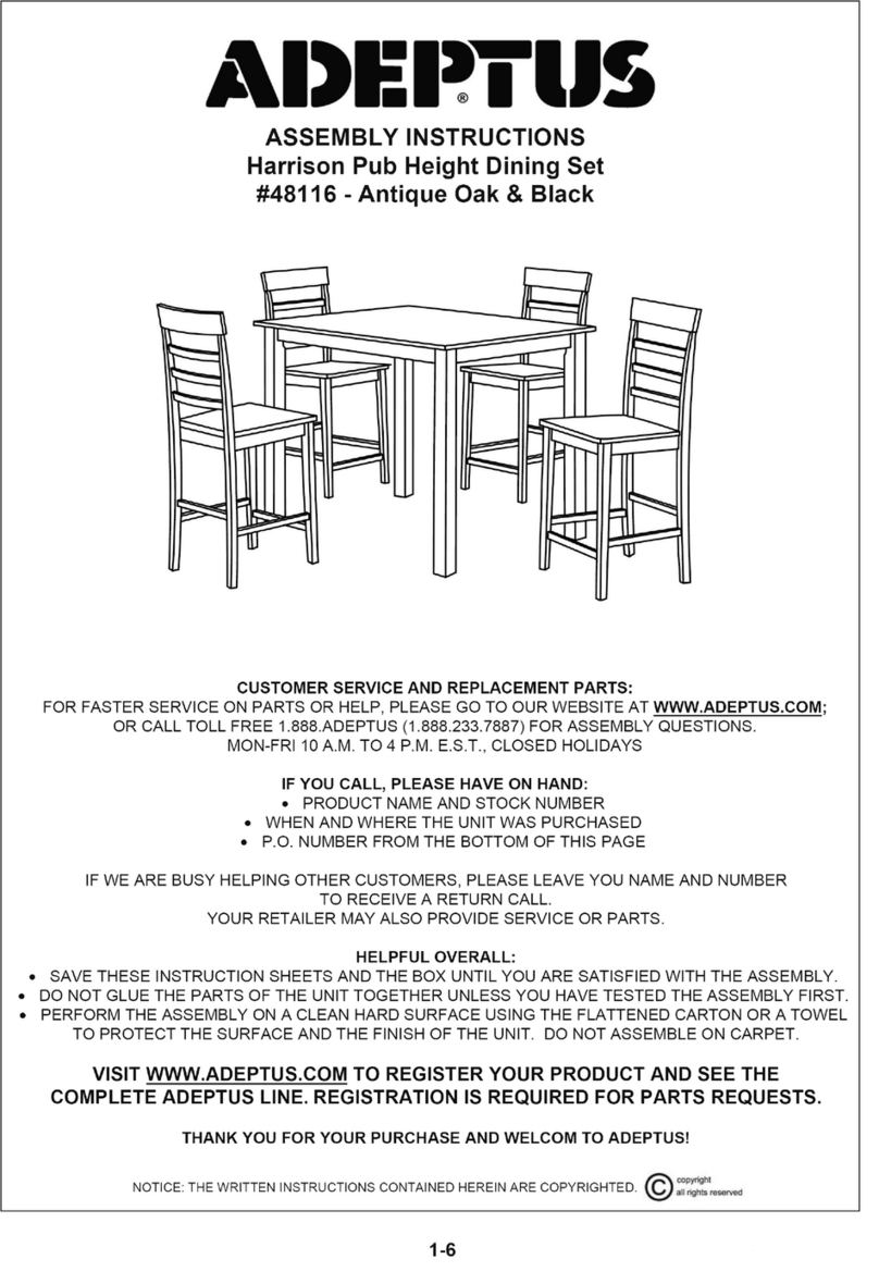 adeptus Harrison Pub Height Dining Set 48116 User manual adeptus Harrison Pub Height Dining Set 48116 User manual