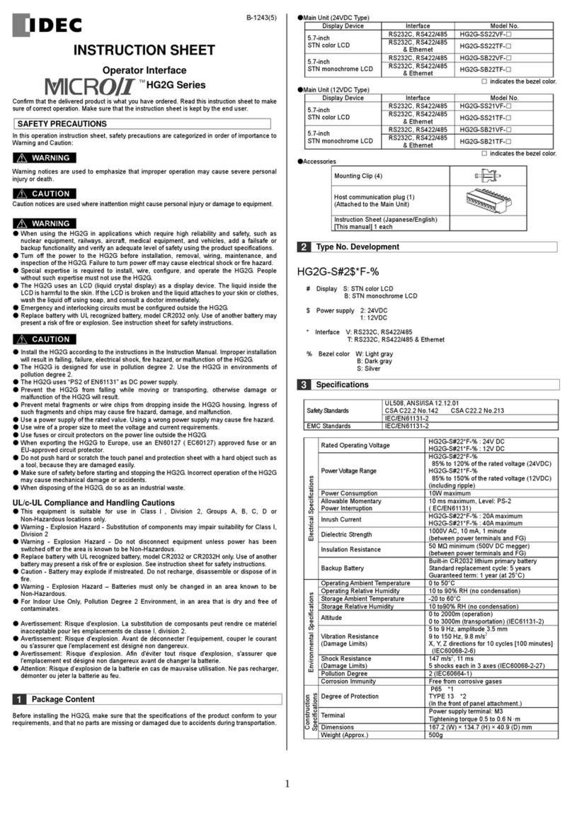 IDEC MICRO/I HG2G Series instruction sheet