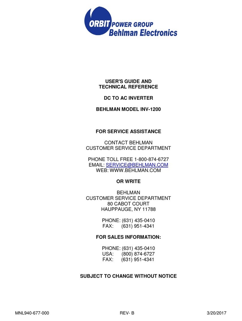 Orbit Behlman INV-1200 Series Use and care manual Orbit Behlman INV-1200 Series Use and care manual