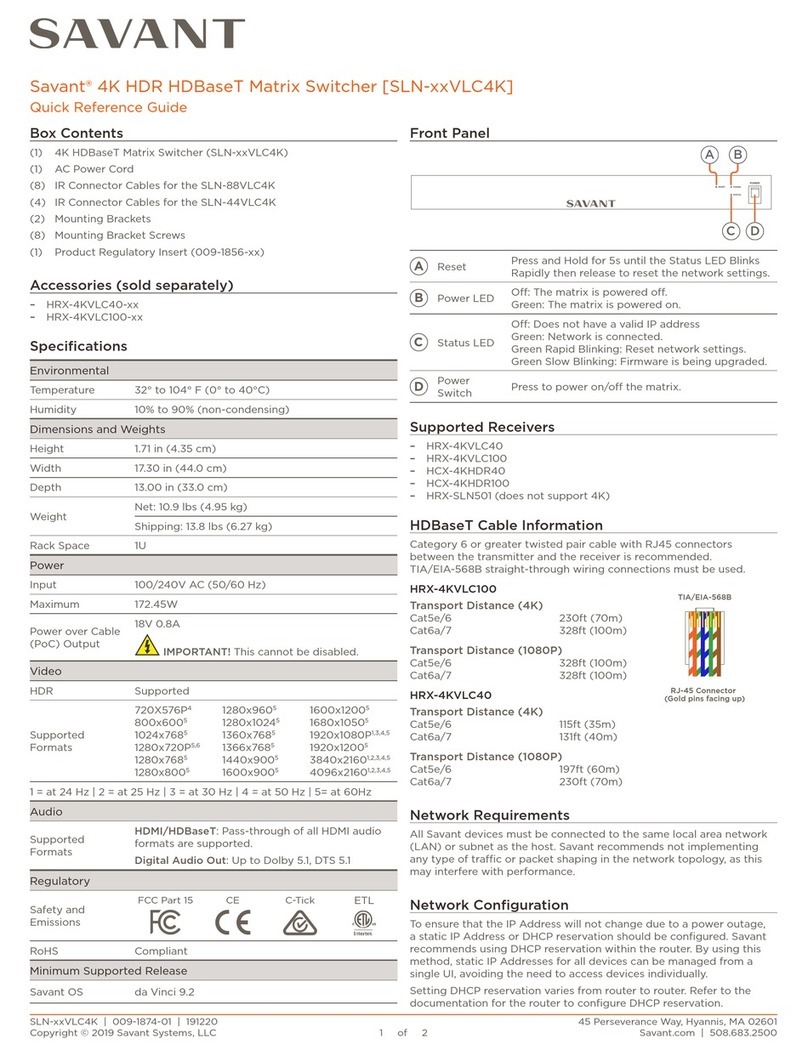 Savant SLN-VLC4K Series User manual