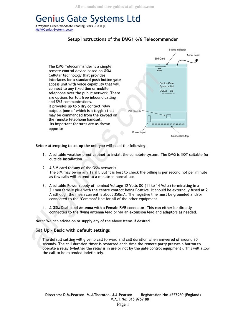 Genius Gate Systems DMG1 66 Telecommander Setup instructions