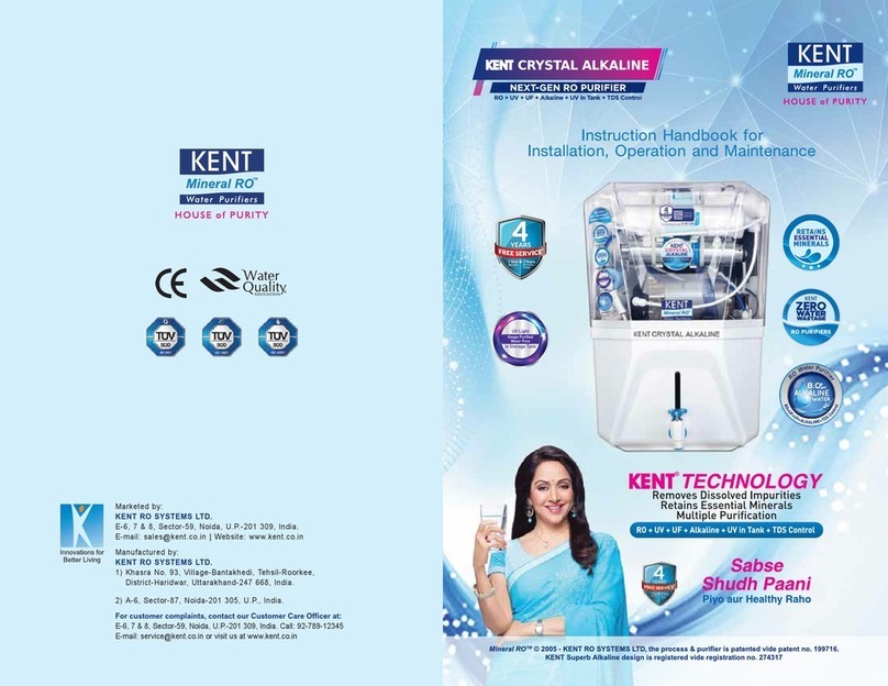 KENT Crystal Alkaline MINERAL RO Instruction handbook for installation, operation and maintenance