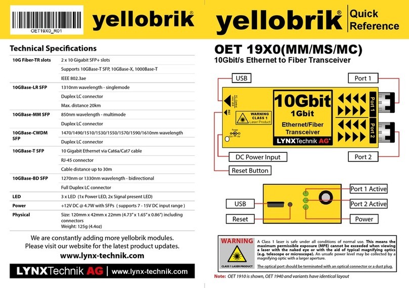 Lynx yellobrik OET 19 0 Series quick reference