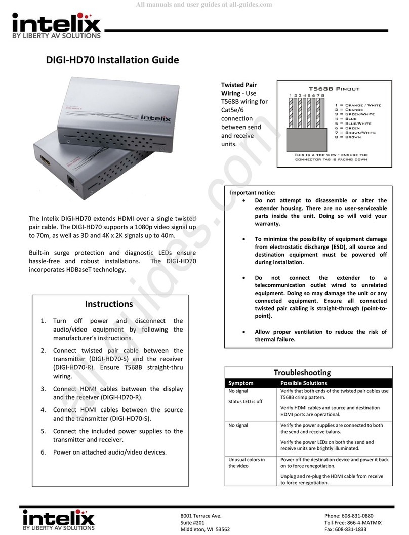 LIBERTY AV SOLUTIONS Intelix DIGI-HD70 installation guide