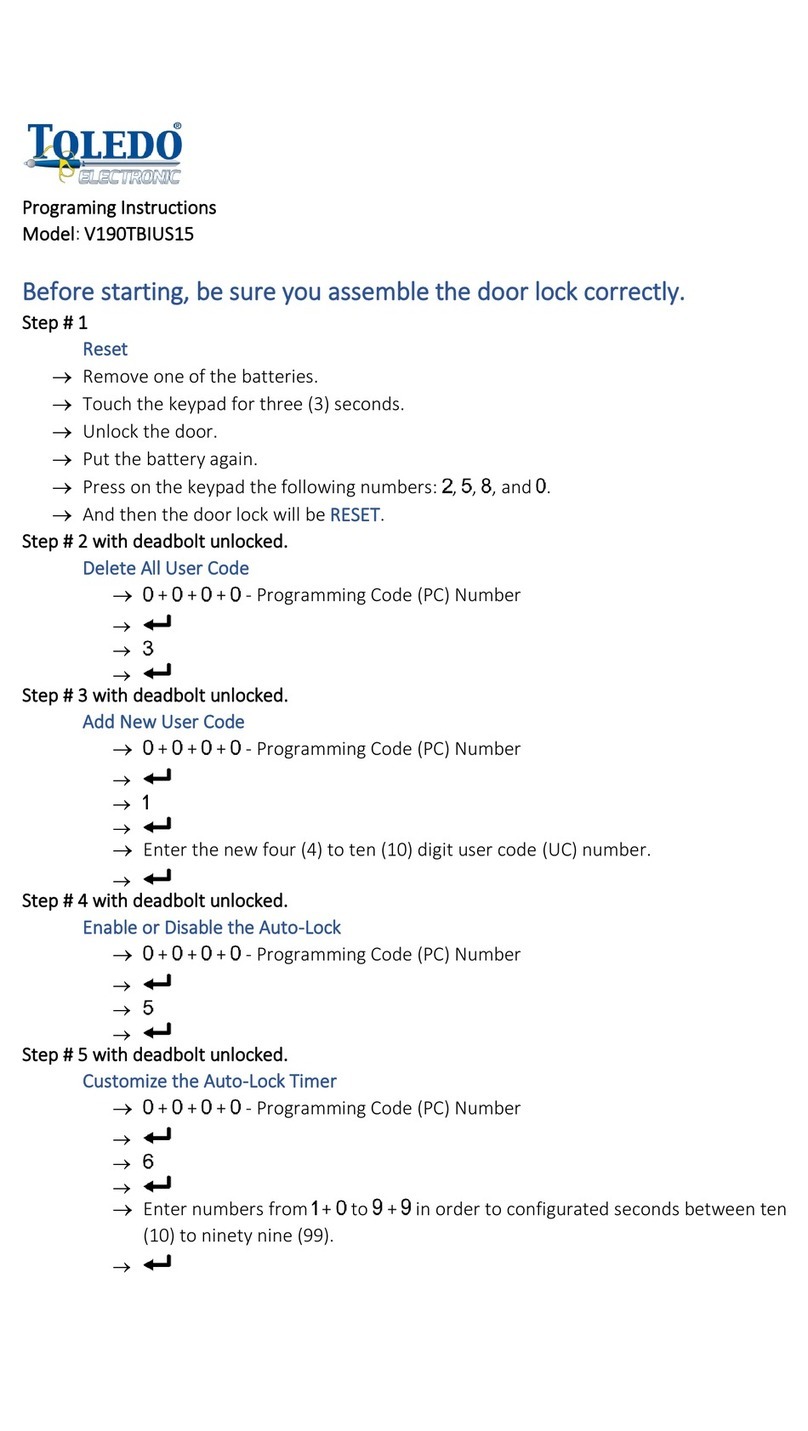 Toledo V190TBIUS15 quick start guide