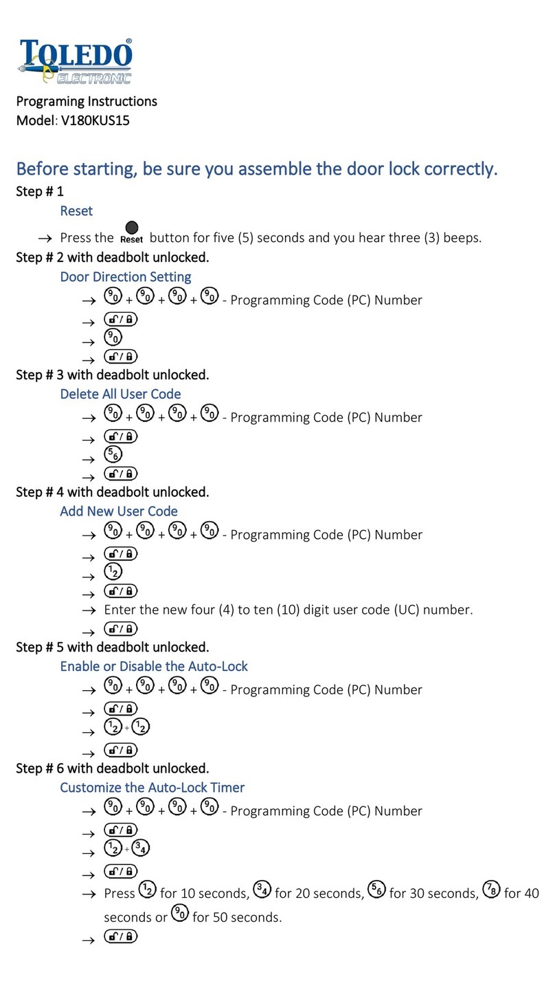 Toledo V180KUS15 quick start guide