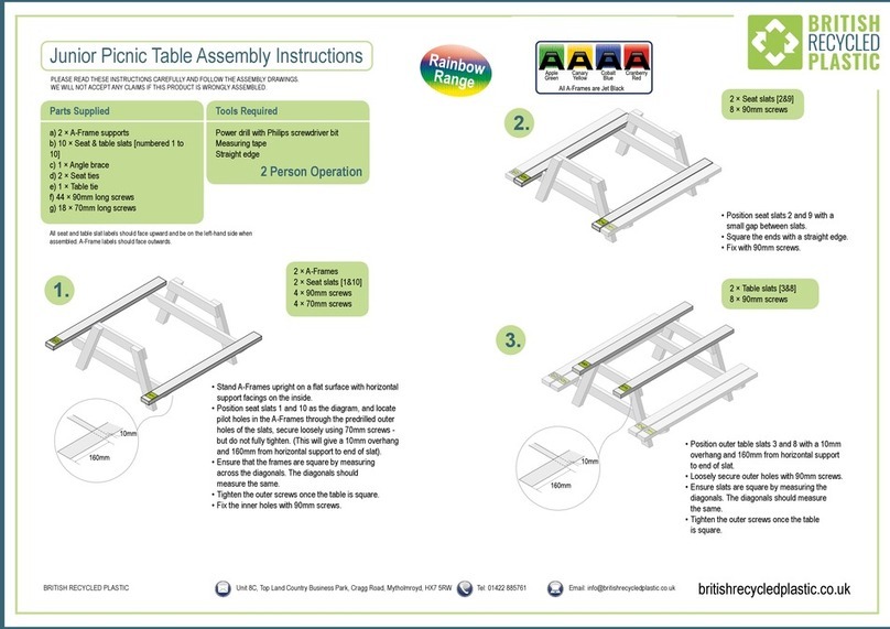 BRITISH RECYCLED PLASTIC Junior Picnic Assembly instructions