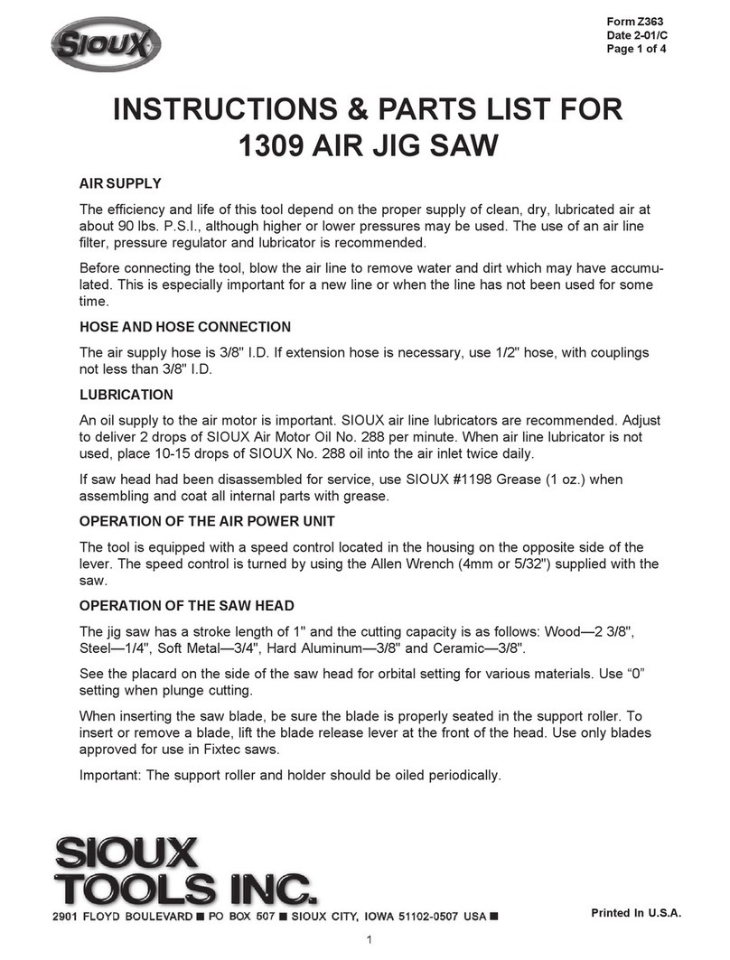 Sioux Tools 1309 Instructions-parts list