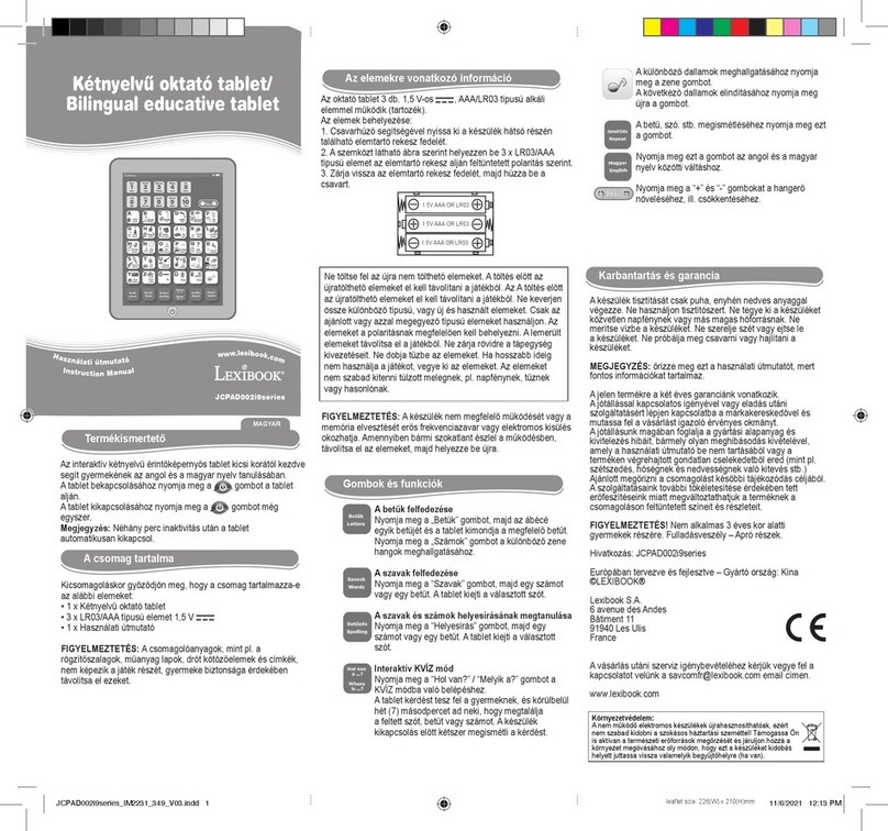 LEXIBOOK JCPAD002i9 Series instruction manual