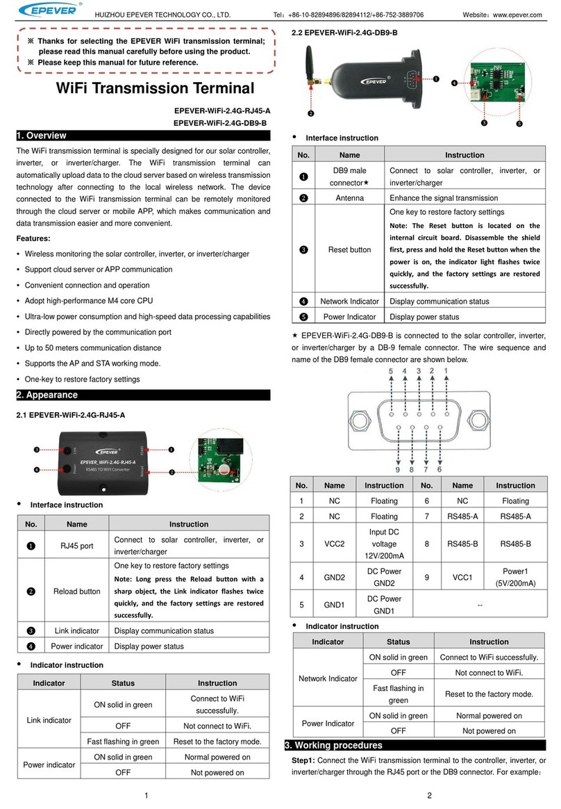 Epever WiFi-2.4G-RJ45-A quick start guide Epever WiFi-2.4G-RJ45-A quick start guide