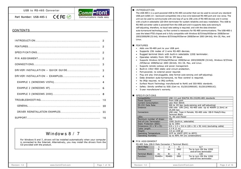 CommFront USB-485-1 instruction manual
