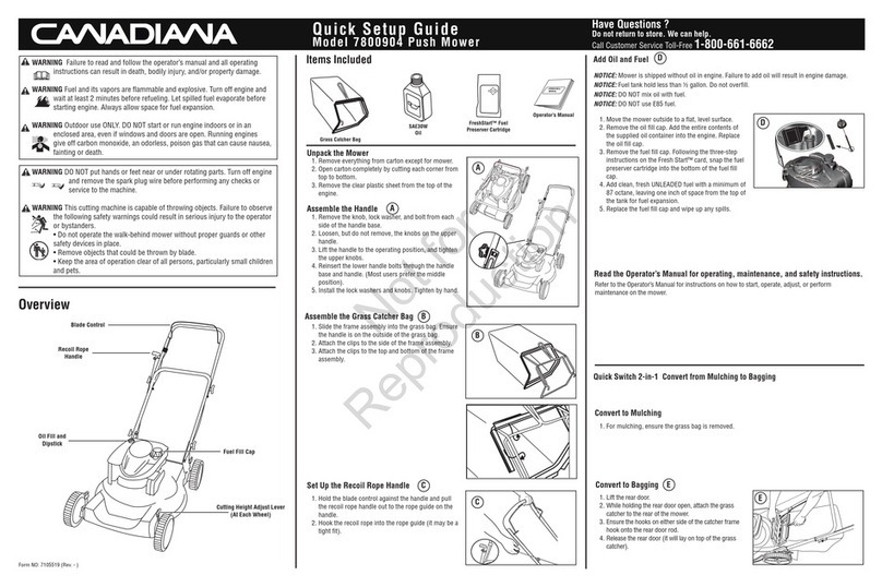 Canadiana 7800904 Push Mower Quick setup guide