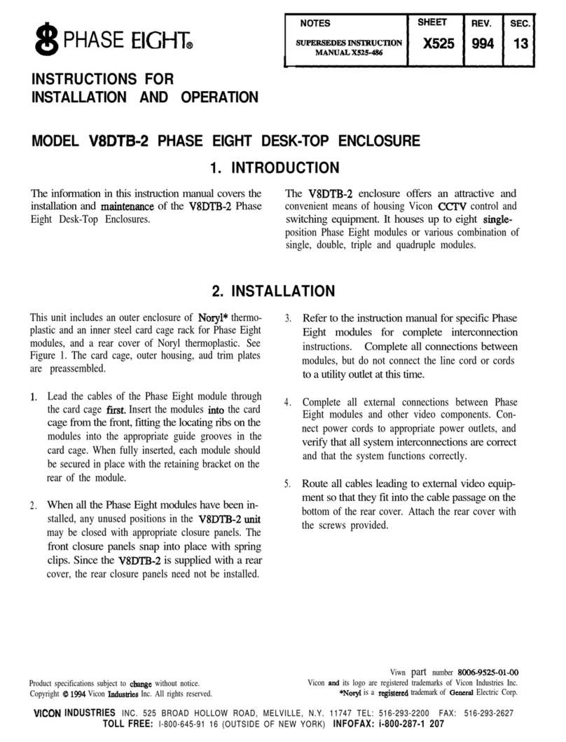 Vicon PHASE EIGHT V8DTB-2 Instructions for installation and operation