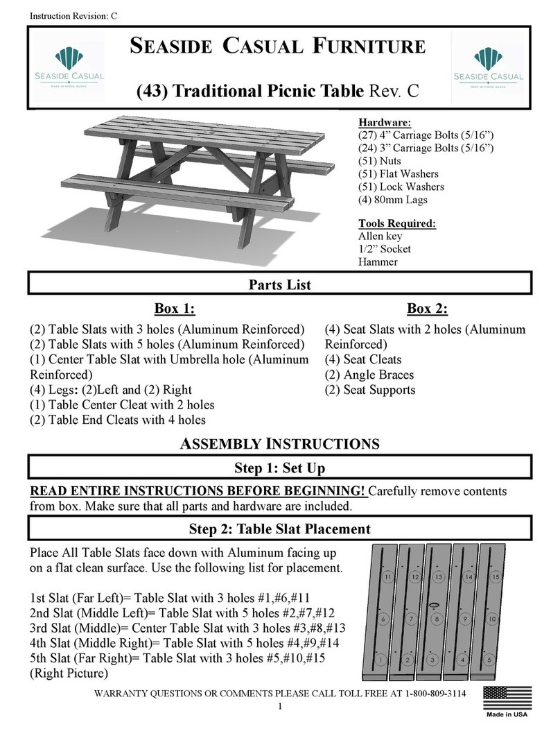 SEASIDE CASUAL FURNITURE Traditional Picnic Table 043 Assembly instructions SEASIDE CASUAL FURNITURE Traditional Picnic Table 043 Assembly instructions