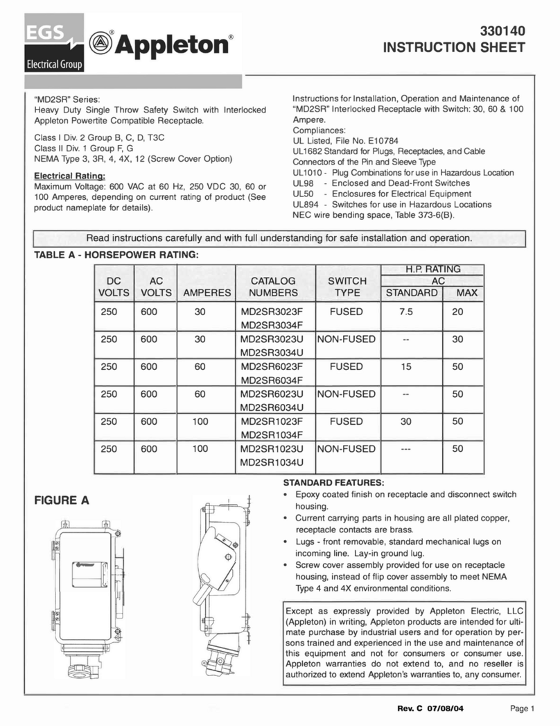 EGS Appleton MD2SR Series instruction sheet