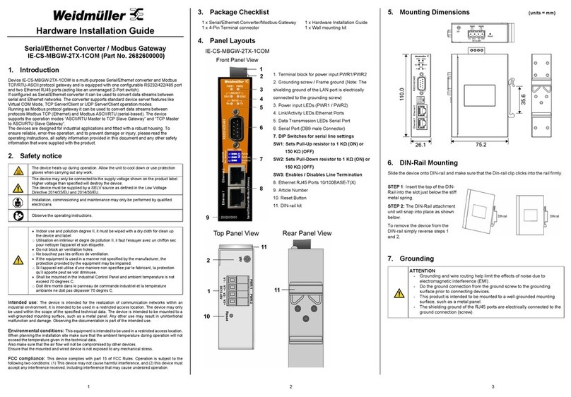 Weidmüller IE-CS-MBGW-2TX-1COM Hardware installation guide