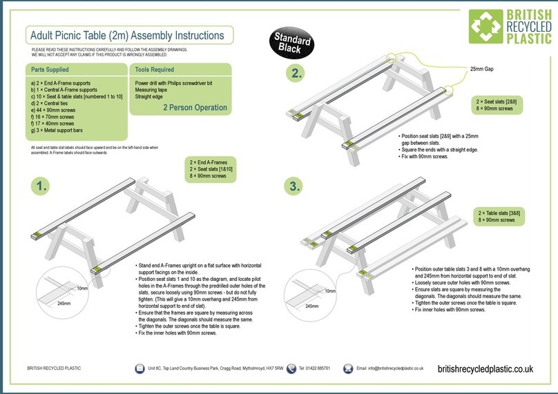 BRITISH RECYCLED PLASTIC Todmorden Picnic Table Assembly instructions
