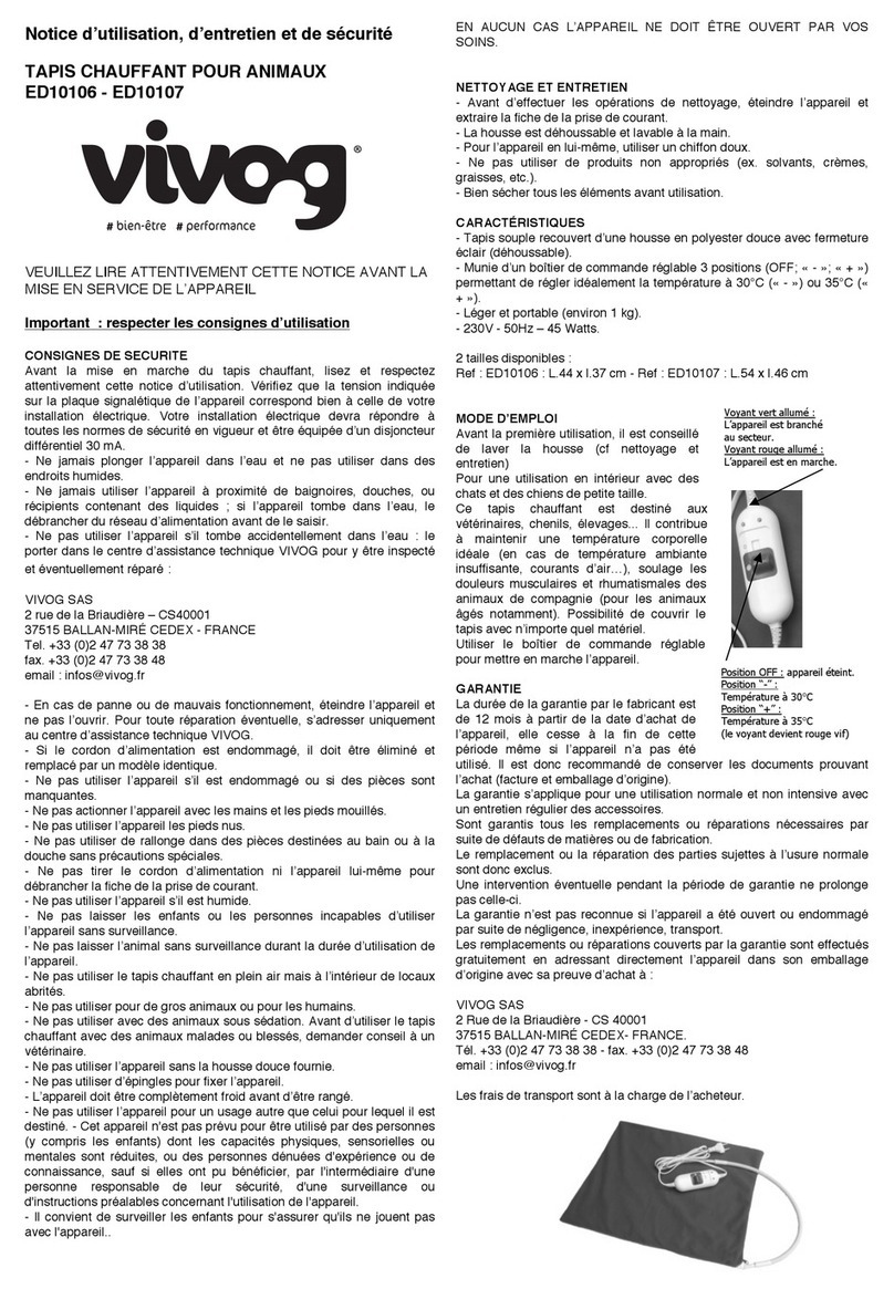 Vivog ED10106 Instructions for Use, Maintenance and Safety