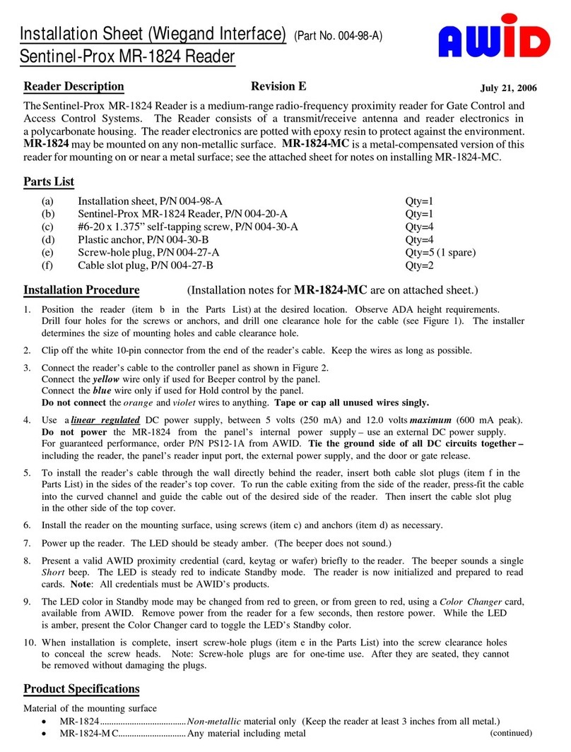 AWID SENTINEL-PROX MR-1824 Installation sheet